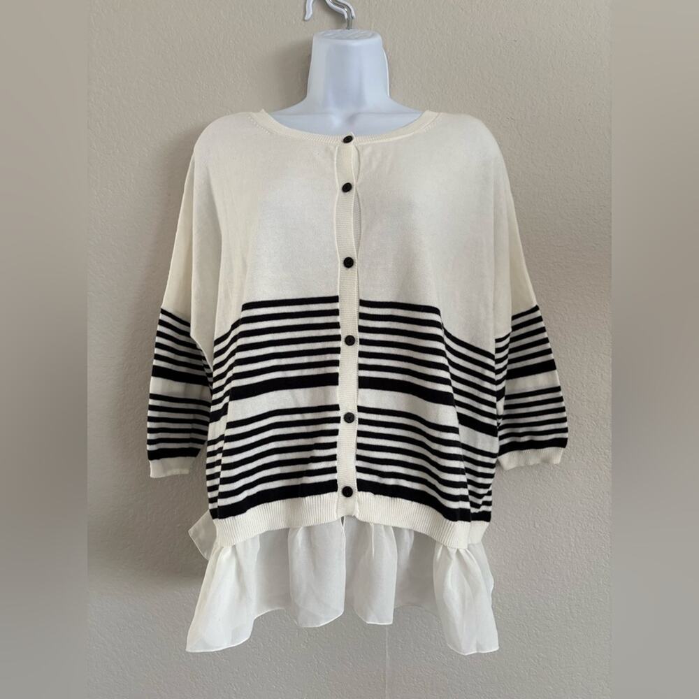 Twinset‎ Simona Barbieri Striped Button Sweater Ruffle Hem Medium